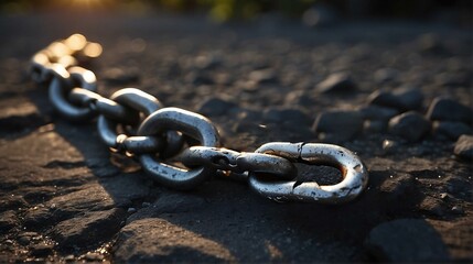 A worn chain in a rocky environment (freedom, slavery, control concept)