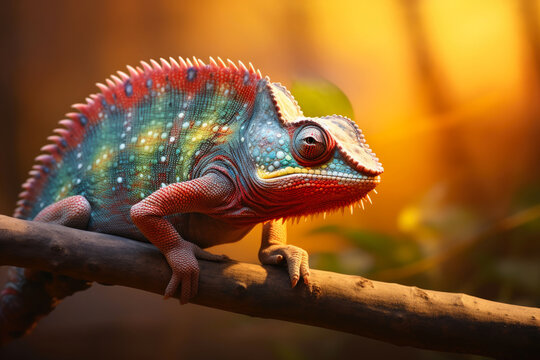 Vibrant Chameleon Perched in Nature