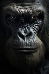 Fototapeta na wymiar Gorilla face. Closeup portrait shot. Generative Ai