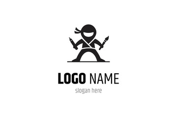 ninja logo with pencil and brush in flat vector design