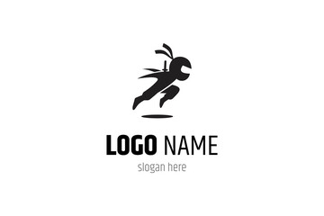 ninja logo with running style in flat vector design © Dina