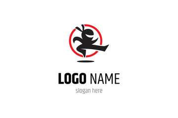 ninja logo with kick style in flat vector design concept