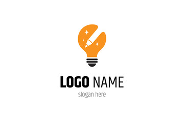 Bulb logo with pencil combination in flat vector design style
