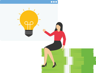 Digital business illustration concept. Characters generate ideas, target market and make money, analyze marketing data. Business activity concept. Vector illustration.

