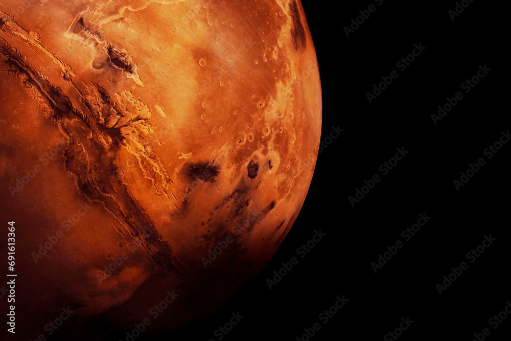 Poster planet mars on a dark background. elements of this image furnished by nasa