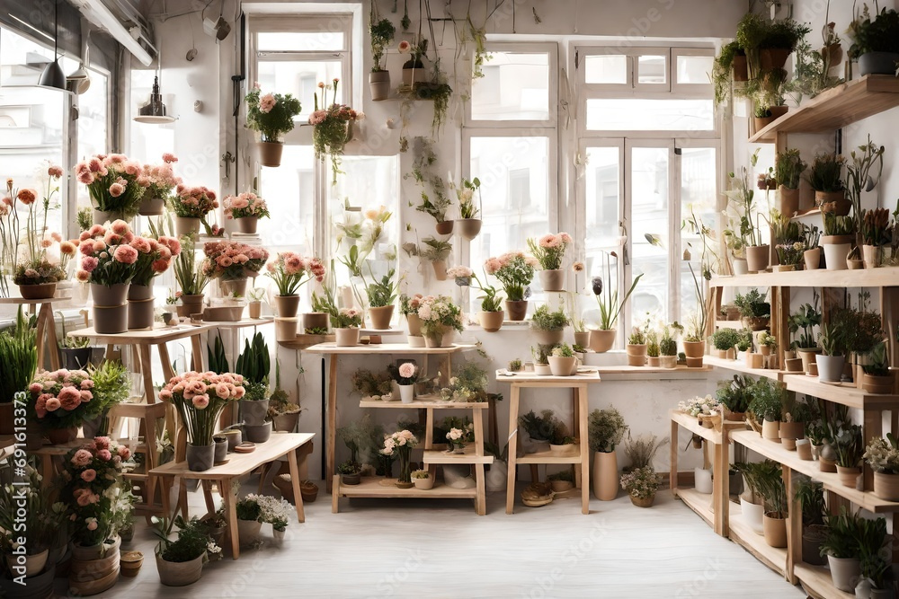 Wall mural flowers in a shop window