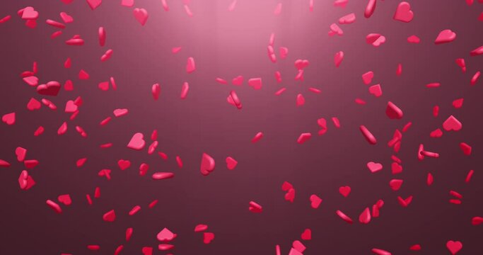 Red background for Valentine's Day. Falling red hearts in a red haze. Seamless looping animation.