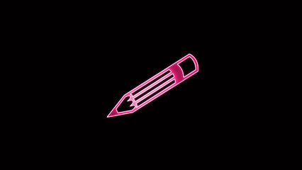 Glowing neon line Pencil icon isolated on black background. Drawing and educational tools. School office symbol. motion graphic animation.