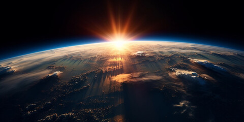 Sunrise over the planet view from space, amazing view