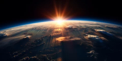 Foto op Canvas Sunrise over the planet view from space, amazing view © Creative Team