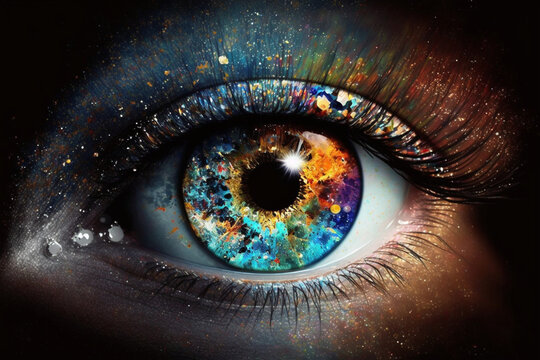 Colored eye, vision, multi-colored paint, amazingly beautiful eye