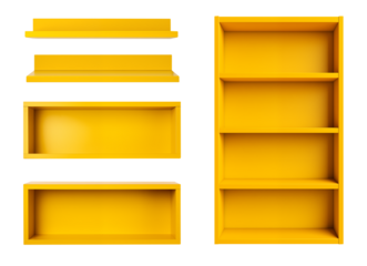 yellow shelf set - collection of various yellow shelves - isolated transparent PNG - premium pen tool cutout