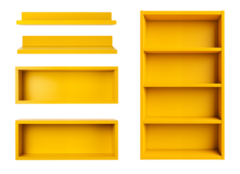 yellow shelf set - collection of various yellow shelves - isolated transparent PNG - premium pen tool cutout