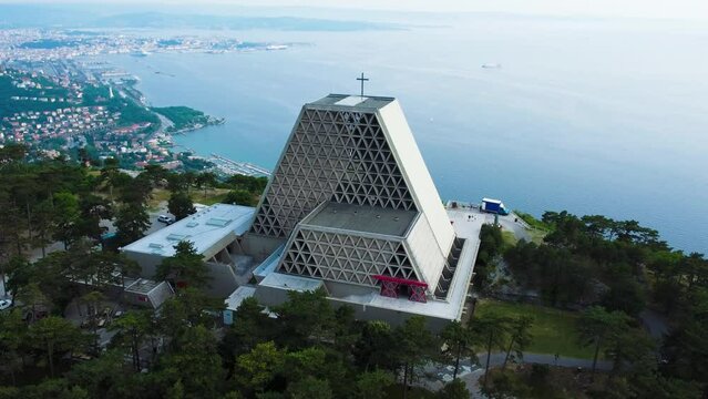 Trieste, Santuario di Monte Grisa, Italy. Aerial View