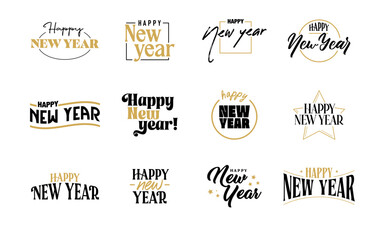 Happy New Year. Hand drawn lettering isolated on white background.