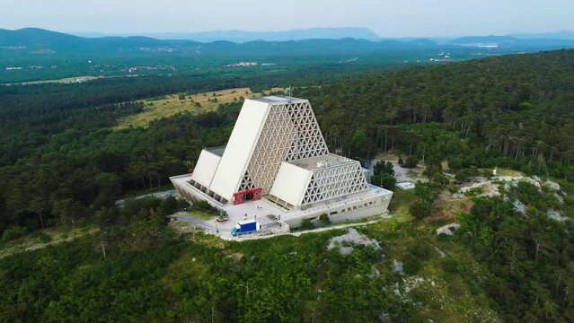 Trieste, Santuario di Monte Grisa, Italy. Aerial View