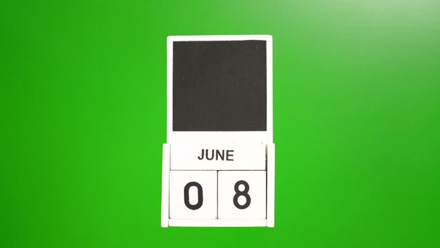 Calendar with the date June 8 on a green background. Illustration for an event of a certain date.