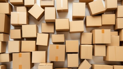 AI generated illustration of stacked parcels, carefully placed in a pile against a plain