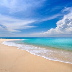 Fototapeta premium Beautiful sandy beach with white sand and rolling calm wave of turquoise ocean on Sunny day