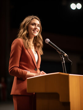 A Photo Of A Person's First Public Speaking Event At A Podium