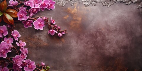 Fototapeta na wymiar Iron Orchids Background Texture with Empty Copy Space for Text - Metallic Orchid Flower Backdrop - Iron Metal Orchid Flower Wallpaper created with Generative AI Technology
