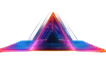 horizontal minimalist minimal triangular threedimensional 3d render abstract panoramic background neon light glowing lines triangle shape symbol ultraviolet spectrum virtual reality laser show
