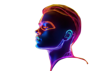 fashion continuous beauty path lamp led laser isolated ultraviolet glow face line threedimensional 3d render abstract linear art portrait woman glowing colorful neon light black background