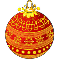 Design and draw a ball in the Christmas Season there using gold color lines in the design.