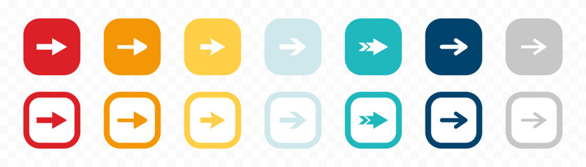 Arrow icon set. Colored arrow symbols. Arrow of different types. Arrow isolated vector graphic elements.