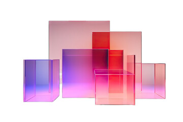 space copy clean block blank advertising semitransparent wallpaper glasses threedimensional 3d render abstract geometric background translucent glass pink red violet gradient simple square shapes