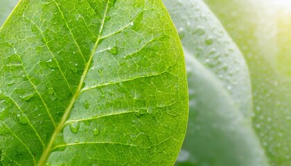 Raindrops, water on a lemon leaf. Fresh, juicy, beautiful tree leaf close-up. Summer, spring 