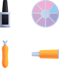 Manicure icons set cartoon vector. Cartoon manicure tool. Nail service salon