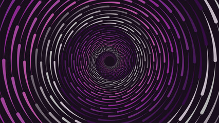 Fototapeta na wymiar Abstract spiral round vortex dotted spinning line background in purple shade. This creative minimalist background can be used as a banner or wallpaper.