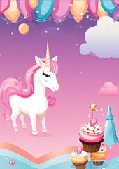 Obraz na płótnie Canvas party invitation template unicorn, cakes, in pink colors