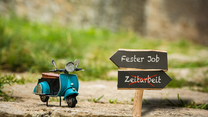 Signposts the direct way to permanent job versus temporary work - obrazy, fototapety, plakaty