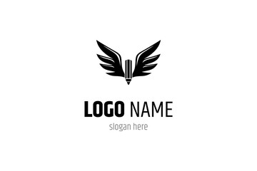Wings logo with pencil combination flat vector design