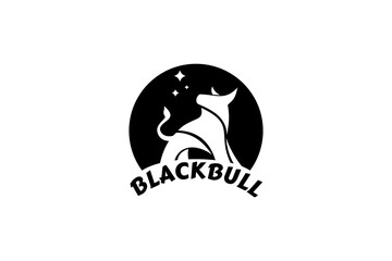 Black bull logo in flat vector design style