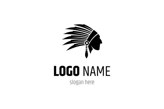 Apache warrior logo, Indian tribe, native primitive, in simple flat design style