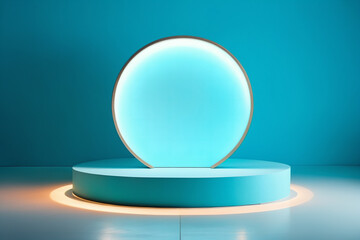 Podium against light blue wall - Modern background for presentation