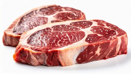 Fototapeta premium Fresh raw rib eye steaks isolated on white background