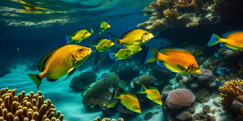 "Vibrant Aquatic Symphony: Marine Life with Colorful Fish"
 Generative AI