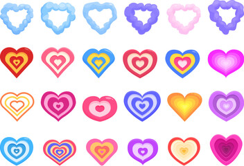 Heart tunnel icons set cartoon vector. Romantic hippie. Frame cloud shape