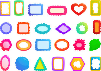 Scallop frame icons set cartoon vector. Ellipse circle shape. Round edge - obrazy, fototapety, plakaty