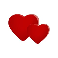 Two loving hearts, red, voluminous on a white background.