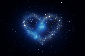 Silhouette of a heart made from sparkling stars on a deep indigo background. Background.