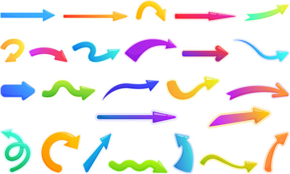 Straight long arrow icons set cartoon vector. Horizontal pin thick. Basic location