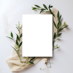 Botanical-Themed 5x7 PNG Greeting Card Mockup with Cream Satin and Greenery. Transparent PNG Mockup