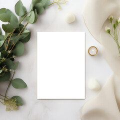 5x7 Greeting Card Mockup with Eucalyptus Leaves and Candle Transparent PNG Mockup