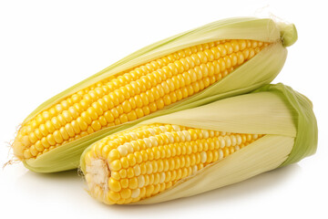 Fresh yellow corns isolated on white background.