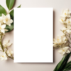 Floral Charm 5x7 Card Mockup with White Orchids Transparent PNG Mockup